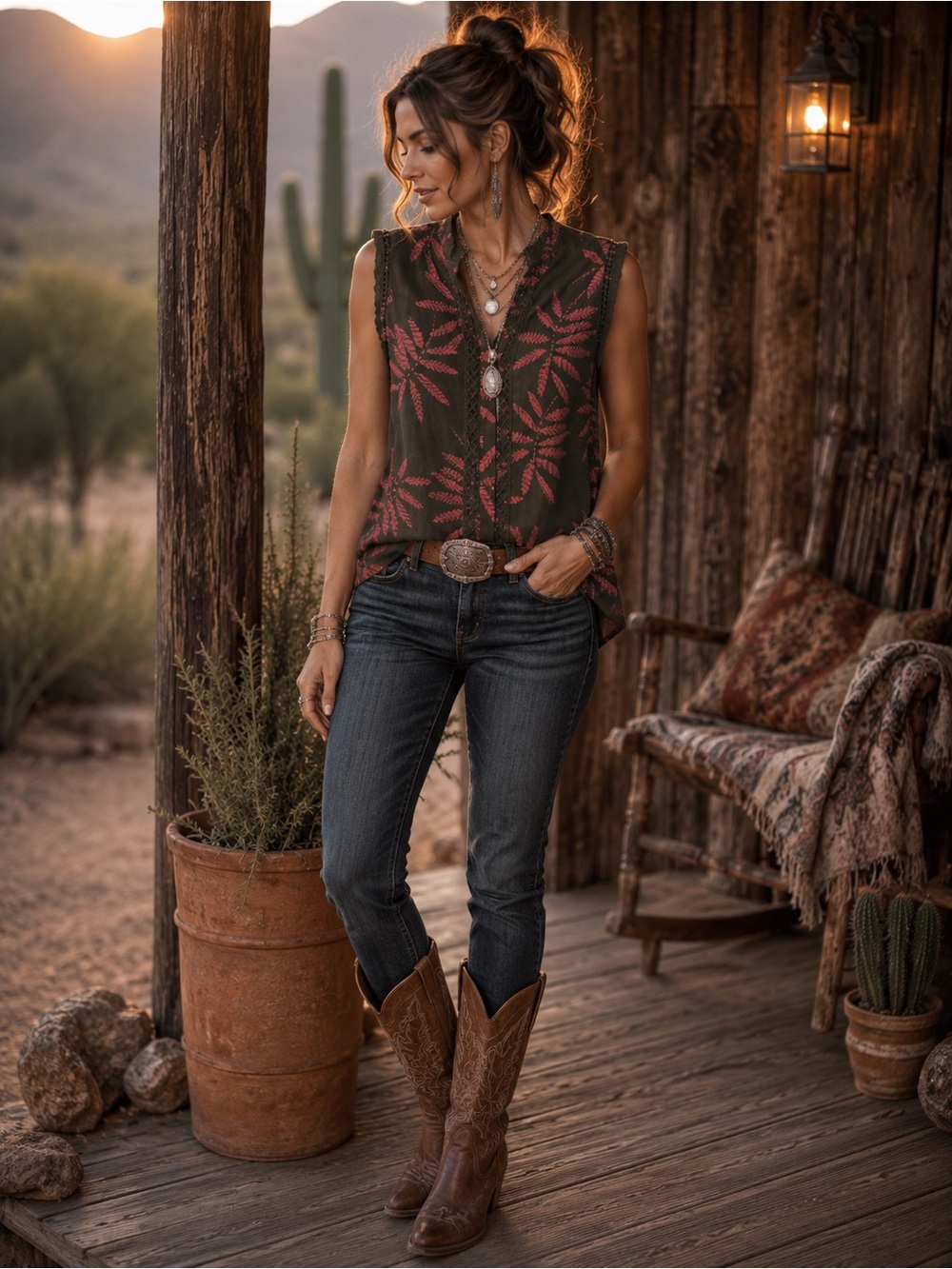 a new day Palm Leaf Sleeveless Blouse - Picture 1 of 6